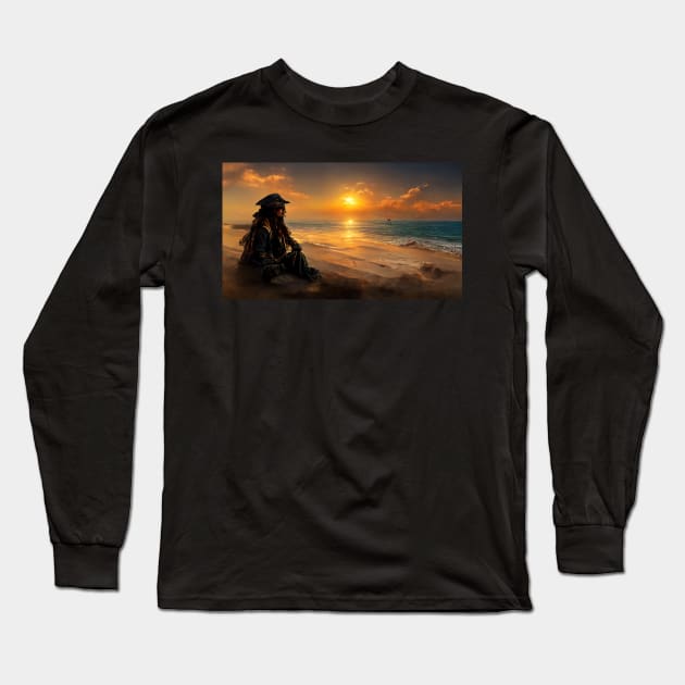 Pirate on an island Long Sleeve T-Shirt by ai1art